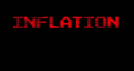 Image of inflation text in red over graphs and charts processing data
