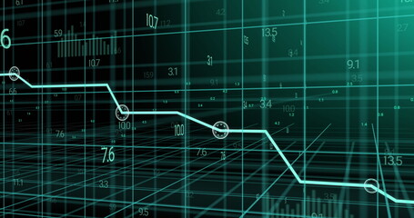 Image of blue graph and data processing over 3d grid