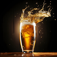 Glass of fresh and cold beer on dark background. Beverage concept.
