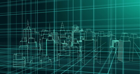 Image of 3d modern cityscape building over grid