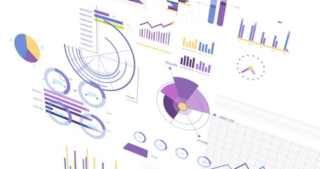 Image of statistics and financial data processing over white background