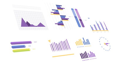 Image of statistics, graphs and financial data processing over white background