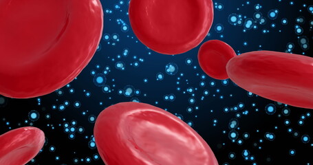 Image of micro of red blood cells on blue background