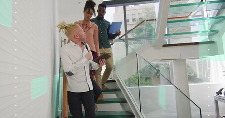 Image of data processing over diverse business people in office