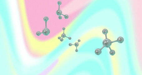 Image of micro of molecules models over multi coloured background