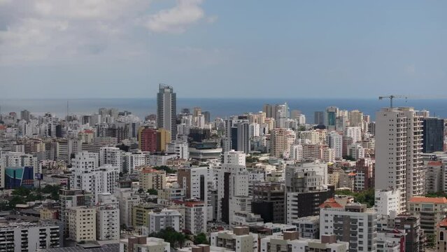 Santo Domingo, Dominican Republic, Drone Shot of Cityscape, Residential Buildings and Caribbean Sea