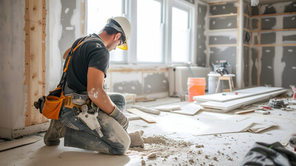 Un ouvrier du bâtiment en train de travailler sur un chantier.