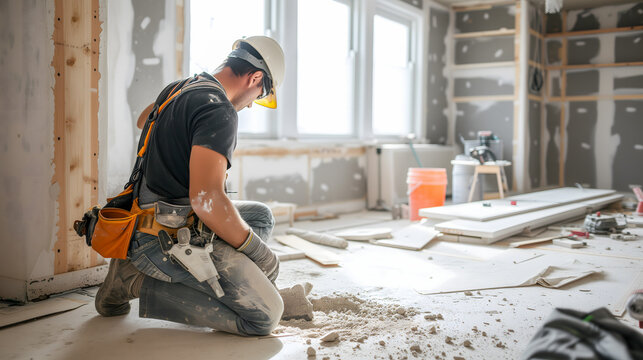 Un ouvrier du bâtiment en train de travailler sur un chantier.