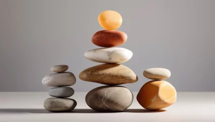 Foto op Aluminium Stack of zen stones on beige background. © Darcraft
