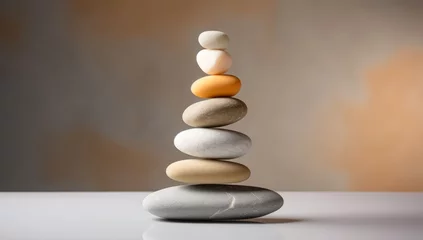 Deurstickers Stack of zen stones on beige background. © Darcraft