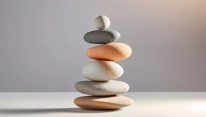 Gordijnen Stack of zen stones on beige background. © Darcraft