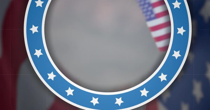 Animation of presidential election text over person waving flag of usa