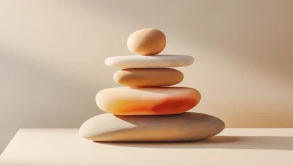 Foto op Plexiglas Stack of zen stones on beige background. © Darcraft