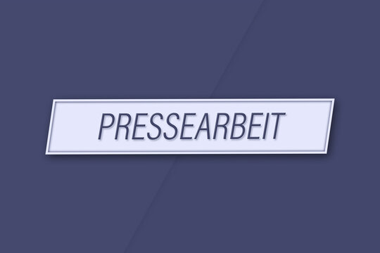 Pressearbeit. Eine Banner Illustration mit blauem Text, isoliert auf blauem Hintergrund.