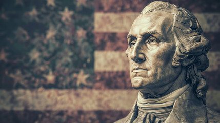 Fototapeta premium Statue of George Washington with American flag in the background