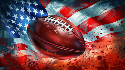 American Football Ball Against American Flag