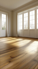 Interior of empty home living room with wooden floor