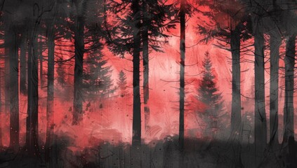 abstract forest of red trees Generative AI