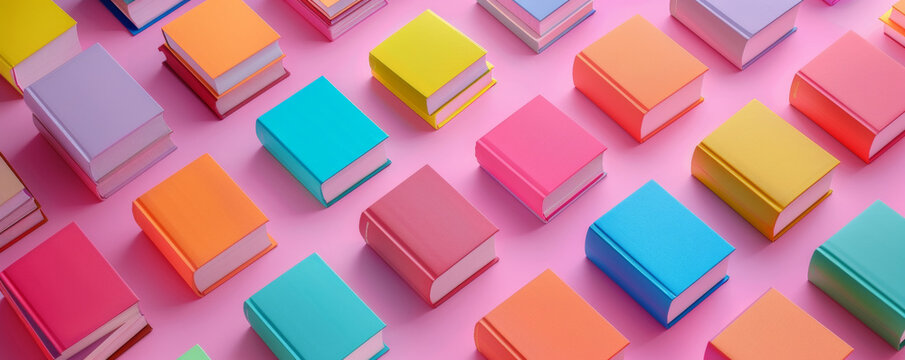 Pattern of colorful books. Light pastel colors, Concept of libraries, education, reading, novels, poetry, studying.