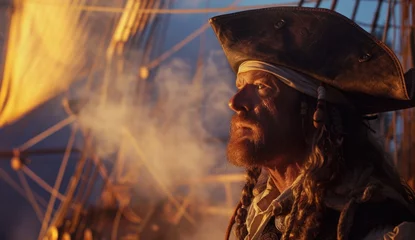 Foto op Canvas High seas adventure: a daring pirate, captivating piracy, treasure hunt, ship battle, adventure, danger, and the spirit of maritime legends © Ruslan Batiuk