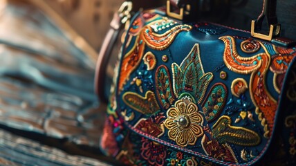Embroidered handbag with intricate floral patterns