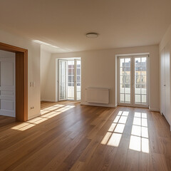 Interior of empty home living room with wooden floor