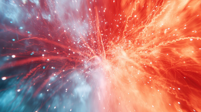 Red, Orange, and Blue Fireworks Overlay on White Background (8K)