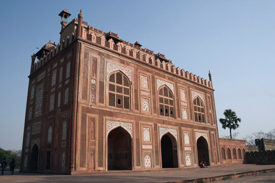 Agra, Uttar Pradesh / India - February 8, 2012 : An architectural exterior view of the Kanch Mahal at the Tomb of Akbar.