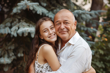 Fototapeta premium A father hugging his children. Father's day