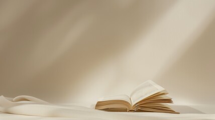 Open book bathed in soft light on fabric