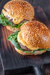 Two homemade cheeseburgers