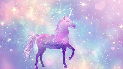 Obraz na płótnie Canvas Fantasy rainbow purple sky in sparkling stars and unicorn for design. illustration for children.