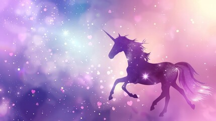 Obraz na płótnie Canvas Fantasy rainbow purple sky in sparkling stars and unicorn for design. illustration for children.