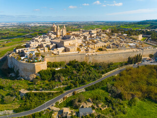 Mdina city - old capital of Malta, drone view