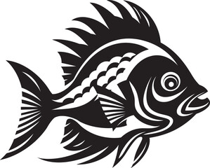 Serene Sketches Vector Tropical River Fish Icons in Black Marine Magic Black Vector Fish Illustrations of Tropical River Fauna