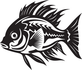 Streamside Splendor Vector Tropical River Fish Sketch Icons in Black Nautical Nostalgia Black Vector Fish Designs for Tropical Waters