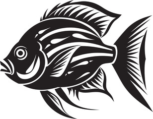 Black Vector Fish Logo Tropical River Wildlife Underwater Ink Vector Tropical River Fish Silhouettes