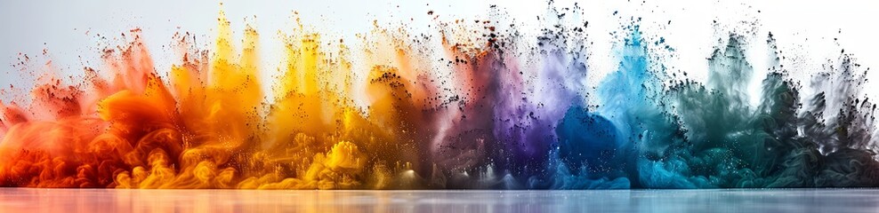 rainbow dust illustration of powder on a white background, in the style of green and blue, spray paint, vibrant collage, minimalist backgrounds, inkblots. Generative AI