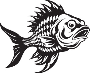 Marine Minimalism Black Vector Fish Icons Tropical River Fauna Vector Fish Sketches in Black