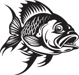 Inked Impressions Black Vector Fish Sketches Whimsical Waters Tropical River Fish Vector Graphics in Black