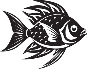 Tropical River Fauna Vector Fish Sketches in Black Swimming Serenity Tropical River Fish Vector Graphics