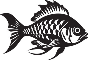 Fototapeta na wymiar Underwater Odyssey Tropical River Fish Vector Set Coastal Cartoons Black Vector Fish Clip Art