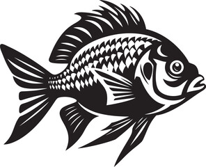 Whimsical Waters Tropical River Fish Vector Graphics in Black Riverine Realism Black Vector Fish Illustrations