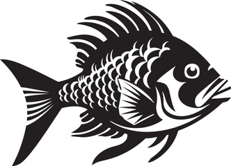 Nautical Nostalgia Tropical River Fish Vector Icons in Black Riverbank Rhapsody Black Vector Fish Designs