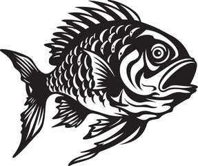 Marine Majesty Tropical River Fish Vector Images in Black Inked Inspirations Black Vector Fish Sketches