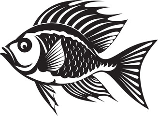 Coastal Cartoons Black Vector Fish Icons Inspired by Tropical Life Streamside Sketches Tropical River Fish Vector Graphics in Black