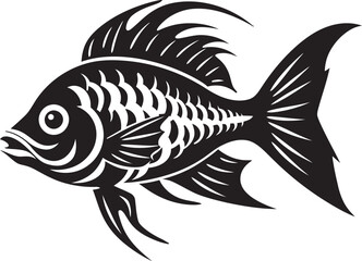 Fototapeta na wymiar Coastal Cartoons Black Vector Fish Graphics Inspired by Tropical Vibes Streamside Sketches Tropical River Fish Vector Illustrations in Black