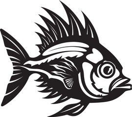 Coastal Cartoons Black Vector Fish Illustrations Depicting Tropical Scenes Streamside Sketches Tropical River Fish Vector Designs in Black