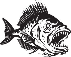 Riverine Realism Vector Tropical River Fish in Black and White Whimsical Waterways Black Vector Fish Artistry