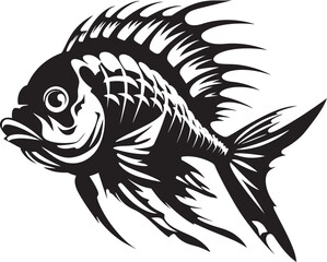 Tranquil Tributaries Vector Tropical River Fish in Black Monochromatic Marine Life Black Vector Fish Sketches